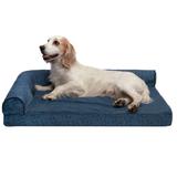 FurHaven Plush Fur & Almond Print Memory Top Deluxe L-Chaise Sofa Pet Bed Polyester/Memory Foam in Blue | 6.5 H x 12 W x 17 D in | Wayfair 64436095