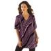 Plus Size Women's Printed Y-Neck Georgette Top by Roaman's in Mauve Orchid Mixed Geo (Size 36 W)