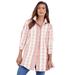 Plus Size Women's Kate Tunic Big Shirt by Roaman's in Desert Rose White Stripe (Size 12 W) Button Down Tunic Shirt