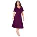Plus Size Women's Ultimate Ponte Seamed Flare Dress by Roaman's in Dark Berry (Size 26 W)