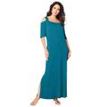 Plus Size Women's Ultrasmooth® Fabric Cold-Shoulder Maxi Dress by Roaman's in Deep Teal (Size 26/28) Long Stretch Jersey
