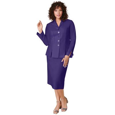 Plus Size Women's Two-Piece Skirt Suit with Shawl-Collar Jacket by Roaman's in Midnight Violet (Size 24 W)