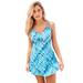 Plus Size Women's Loop Strap Two-Piece Swim Dress by Swim 365 in Blue Watercolor Stripe (Size 38) Swimsuit