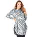 Plus Size Women's Boatneck Swing Ultra Femme Tunic by Roaman's in Ivory Diagonal Stripe (Size 22/24) Long Shirt