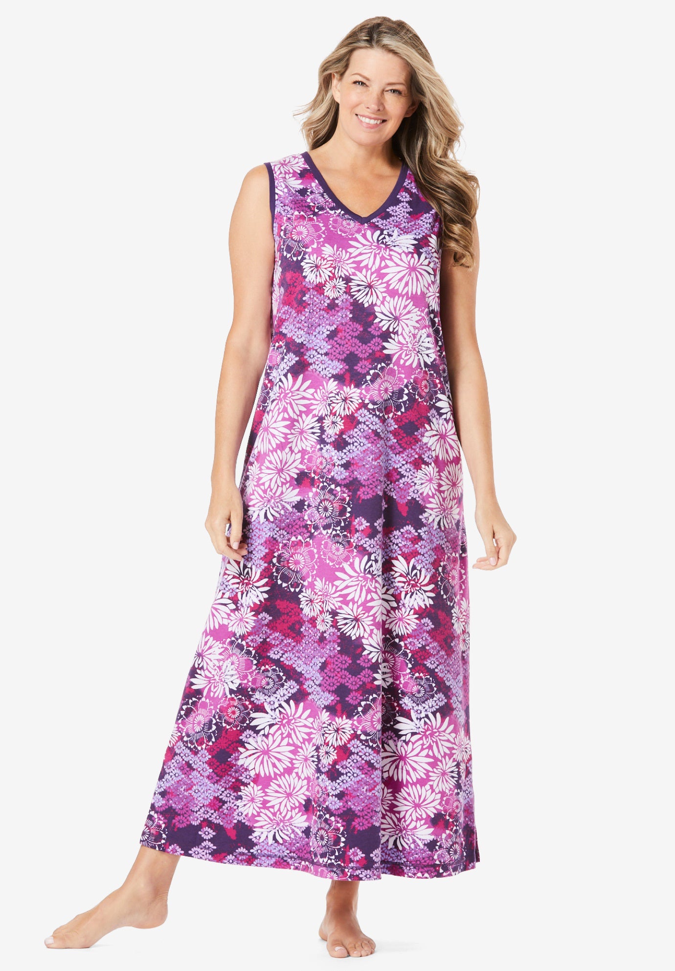 Plus Size Women's Trapeze V-Neck Lounger by Dreams & Co. in Rich Violet Blooming (Size 7X)