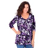 Plus Size Women's Long-Sleeve V-Neck Ultimate Tee by Roaman's in Black Fresh Floral (Size 42/44) Shirt