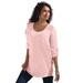 Plus Size Women's Cotton Slub Lace Tunic by Roaman's in Soft Blush (Size M)