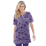 Plus Size Women's Print Notch-Neck Soft Knit Tunic by Roaman's in Violet Lace Paisley (Size 1X) Short Sleeve T-Shirt