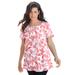 Plus Size Women's Swing Ultimate Tee with Keyhole Back by Roaman's in Coral Watercolor Tulip (Size S) Short Sleeve T-Shirt