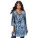 Plus Size Women's V-Neck Printed Tunic by Roaman's in Blue Animal Medallion (Size 30/32)