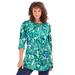 Plus Size Women's Boatneck Ultimate Tunic with Side Slits by Roaman's in Emerald Fresh Floral (Size 22/24) Long Shirt