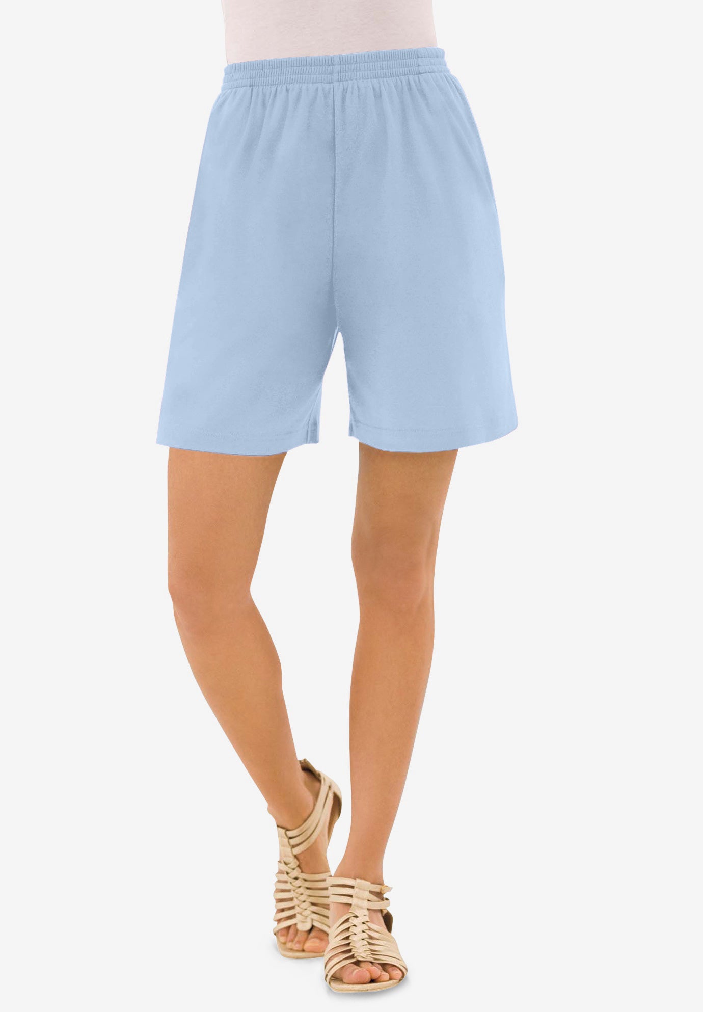 Plus Size Women's Plus Size Soft Knit Pull-On Short by Roaman's in Pale Blue (Size L)