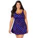 Plus Size Women's Chlorine Resistant Tank Swimdress by Swimsuits For All in Electric Purple Waves (Size 28)