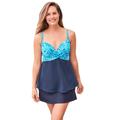 Plus Size Women's Bra-Sized Cross-Front Tankini Top by Swim 365 in Aqua Leopard (Size 44 C)