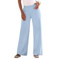 Plus Size Women's Wide-Leg Soft Knit Pant by Roaman's in Pale Blue (Size 3X) Pull On Elastic Waist