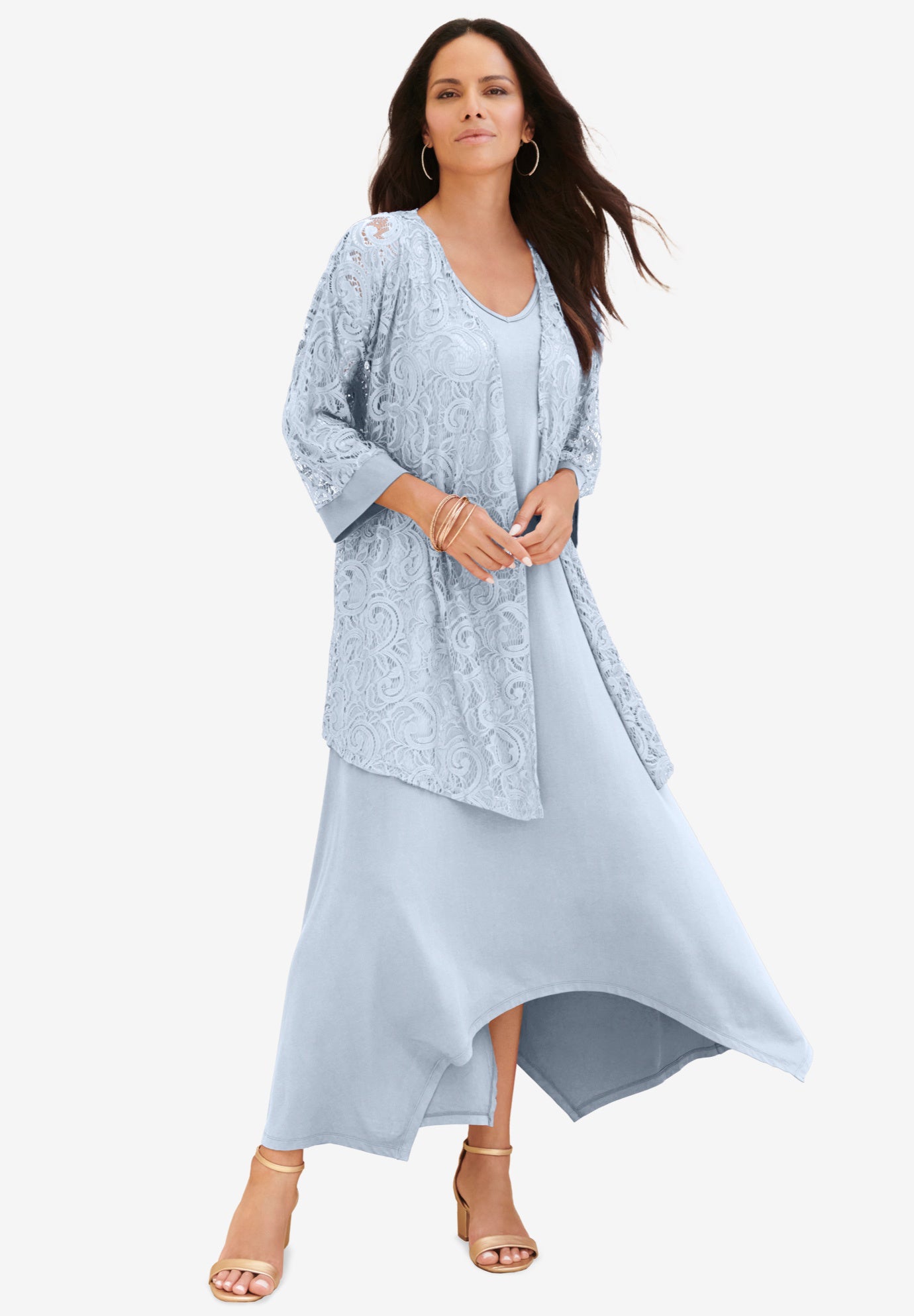 Plus Size Women's Lace Jacket Dress Set by Roaman's in Pearl Grey (Size 14/16)