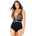 Plus Size Women's Plunge One Piece Swimsuit by Swimsuits For All in Black Foil (Size 16)