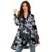 Plus Size Women's Fit-and-Flare Crinkle Tunic by Roaman's in Black Paisley Garden (Size 12 W) Long Shirt Blouse