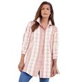 Plus Size Women's Kate Tunic Big Shirt by Roaman's in Desert Rose White Stripe (Size 16 W) Button Down Tunic Shirt