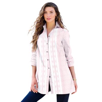 Plus Size Women's Kate Tunic Big Shirt by Roaman's in Desert Rose White Stripe (Size 26 W) Button Down Tunic Shirt
