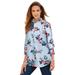 Plus Size Women's Long-Sleeve Kate Big Shirt by Roaman's in Pale Blue Mixed Flowers (Size 42 W) Button Down Shirt Blouse