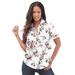 Plus Size Women's Short-Sleeve Kate Big Shirt by Roaman's in White Mixed Flowers (Size 12 W) Button Down Shirt Blouse