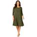 Plus Size Women's Three-Quarter Sleeve T-shirt Dress by Jessica London in Dark Olive Green (Size 18 W)