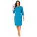 Plus Size Women's Boatneck Shift Dress by Jessica London in Brilliant Blue Navy Stripe (Size 18) Stretch Jersey w/ 3/4 Sleeves
