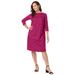 Plus Size Women's Boatneck Shift Dress by Jessica London in Cherry Red Stripe (Size 20) Stretch Jersey w/ 3/4 Sleeves