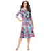 Plus Size Women's Ultrasmooth® Fabric Boatneck Swing Dress by Roaman's in Ocean Paisley Garden (Size 38/40)