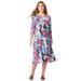 Plus Size Women's Ultrasmooth® Fabric Boatneck Swing Dress by Roaman's in Ocean Paisley Garden (Size 26/28)