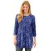 Plus Size Women's Perfect Printed Three-Quarter-Sleeve Scoopneck Tunic by Woman Within in Evening Blue Paisley (Size 6X)