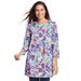 Plus Size Women's Perfect Printed Three-Quarter Sleeve Crewneck Tunic by Woman Within in Heather Grey Field Floral (Size 1X)