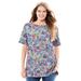 Plus Size Women's Perfect Printed Short-Sleeve Boatneck Tunic by Woman Within in Heather Grey Field Floral (Size 1X)