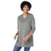 Plus Size Women's Perfect Three-Quarter Sleeve V-Neck Tunic by Woman Within in Medium Heather Grey (Size 3X)