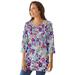 Plus Size Women's Perfect Printed Three-Quarter-Sleeve V-Neck Tunic by Woman Within in Heather Grey Field Floral (Size 22/24)