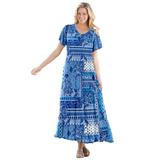 Plus Size Women's Short-Sleeve Crinkle Dress by Woman Within in Sky Blue Paisley Patchwork (Size S)