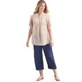 Plus Size Women's Pintucked Half-Button Tunic by Woman Within in Natural Khaki Blooming Ditsy (Size 1X)