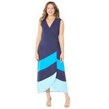 Plus Size Women's Cascading Stripe Maxi Dress by Catherines in Navy Vibrant Blue Aqua (Size 0X)