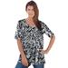 Plus Size Women's V-Neck Ultimate Tee by Roaman's in Black Graphic Paisley (Size 1X) 100% Cotton T-Shirt