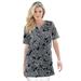 Plus Size Women's Print Notch-Neck Soft Knit Tunic by Roaman's in Black Lace Paisley (Size 1X) Short Sleeve T-Shirt