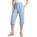 Plus Size Women's Drawstring Soft Knit Capri Pant by Roaman's in Pale Blue (Size L)