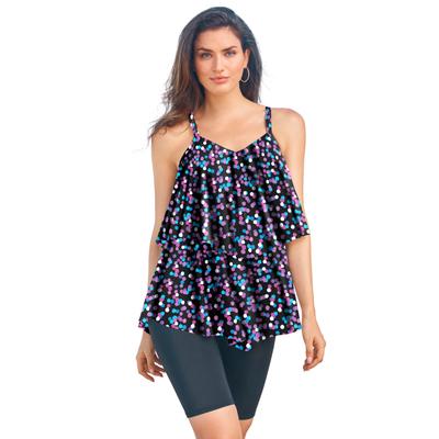 Plus Size Women's Mesh Double-Tier Tankini Top by Swim 365 in Purple Galaxy (Size 16)
