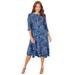 Plus Size Women's Strawbridge Fit & Flare Dress by Catherines in Vibrant Turq Outlined Paisley (Size 3X)