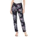 Plus Size Women's Reversible Straight-Leg Jean by Denim 24/7 in Black Blooming Rose (Size 26 W)