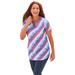 Plus Size Women's Split-Neck Short Sleeve Swim Tee with Built-In Bra by Swim 365 in Purple Watercolor (Size 22)