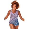 Plus Size Women's Sarong Front One Piece Swimsuit by Swimsuits For All in Blue Faded (Size 16)