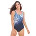 Plus Size Women's One-Piece Tank Swimsuit with Adjustable Straps by Swim 365 in Purple Floral (Size 34)