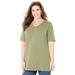 Plus Size Women's Suprema® Crochet V-Neck Tee by Catherines in Olive Green (Size 6X)