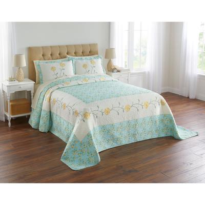 Margaret Embroidered Bedspread by BrylaneHome in Light Blue Yellow (Size KING)
